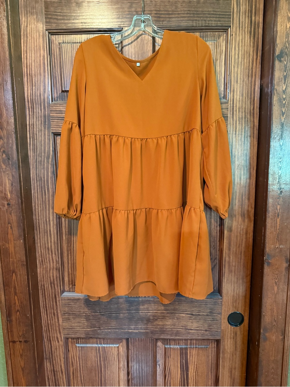 Tiered V-Neck Tunic Dress in Rust